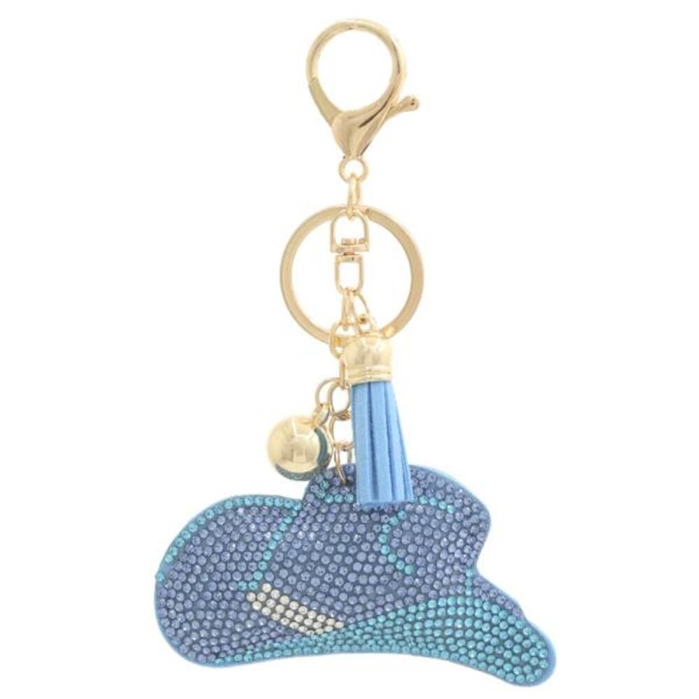 Rhinestone Blue Cowgirl Hat Keychain Bag Charm With Tassel